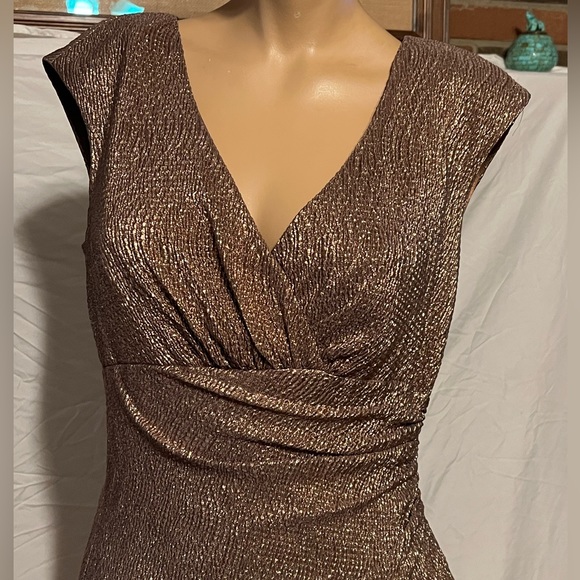 SOLD!  Sz 8 Ralph Lauren Golden Shimmer Textured Ruched Midi Dress - Picture 5 of 14